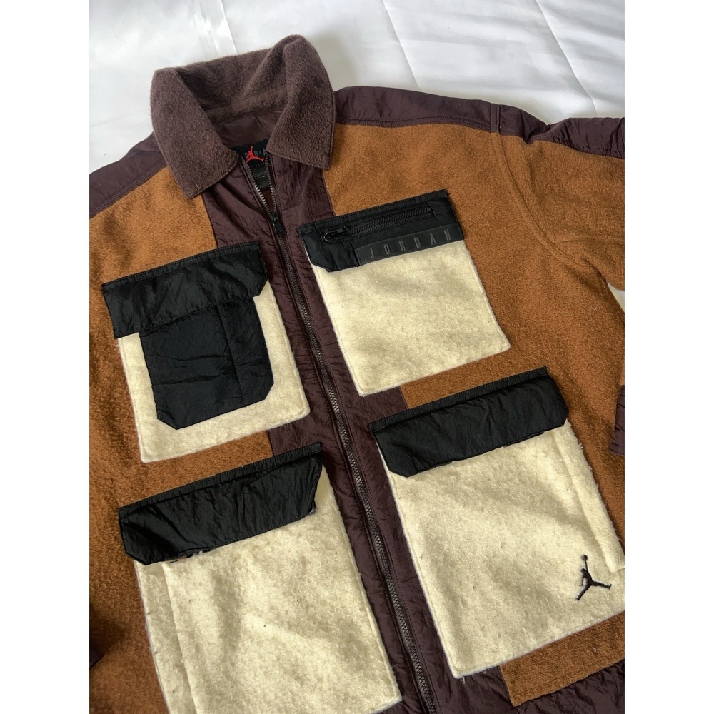 Nike Air Jordan Cozy Girl Brown Cream Color Block Oversized Jacket Size S Wool